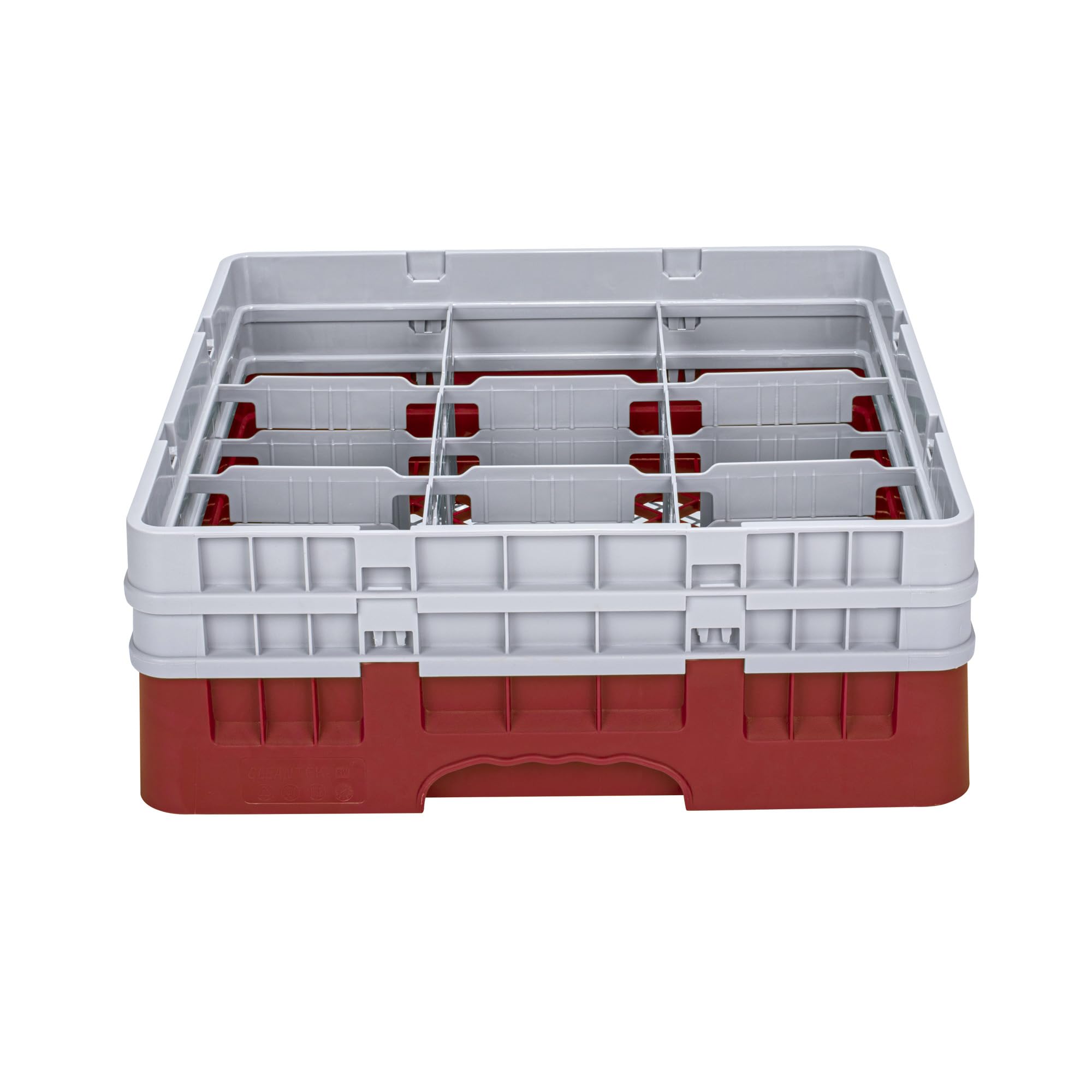 Restaurantware Clean Tek Professional 9 Compartment Glass Rack,1 Heavy Duty Durable Tray, With 1 Full Drop Extender and 1 Half Drop Extender, Red Glass Holder For Restaurants, Bars, and Pubs
