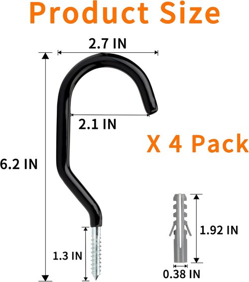 Febwind Heavy Duty Bike Hooks - 4 Pack Screw-In Bicycle Hangers for Garage Ceiling & Wall Storage | Black