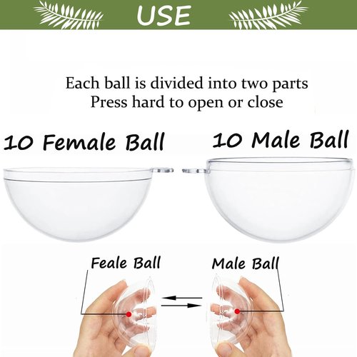 80mm/3.15inch=10Set 20pcs Large Clear Ball Ornaments, Big Fillable Christmas Balls Shatterproof Ornament Baubles for DIY Crafts Christmas Wedding Party Decor (10)