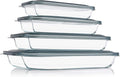 KOMUEE Glass Baking Dish Set - 8 Pieces Rectangular Bakeware with Lids for Lasagna & Leftovers | Gray