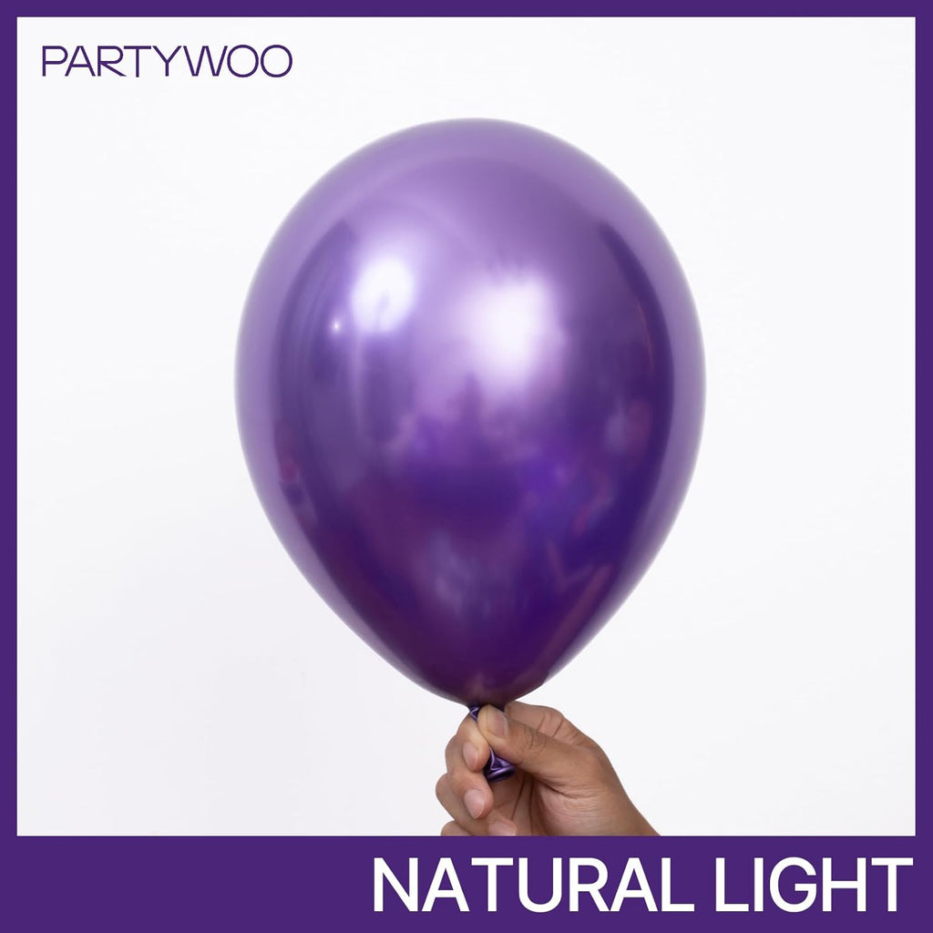 PartyWoo Metallic Purple Balloons - 100pcs Chrome Purple Balloon Arch Kit for Graduation & Birthday Celebrations | 18", 12", 10", 5" Sizes
