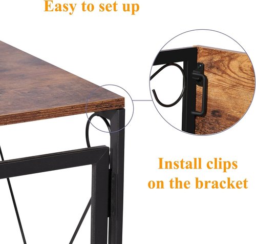 VECELO Folding Desk with Storage Bag 39 Inch Writing Desk Home Office Sturdy Steel Laptop Table for Home Office Work Retro Brown