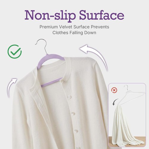 HOUSE DAY Velvet Hangers - 60 Pack Non-Slip Heavy Duty Felt Coat Hangers | Lt-Purple Slim Design for Closet Organization