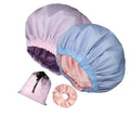 Genergy 2pcs Shower Cap for Women,Including Travel bag and Satin Scrunchy. Frizz-Free Silky Liner, Waterproof Reusable Large Bath Cap for Short and Long Thick Hair, Soft Adjustable Elastic, Non-slip.