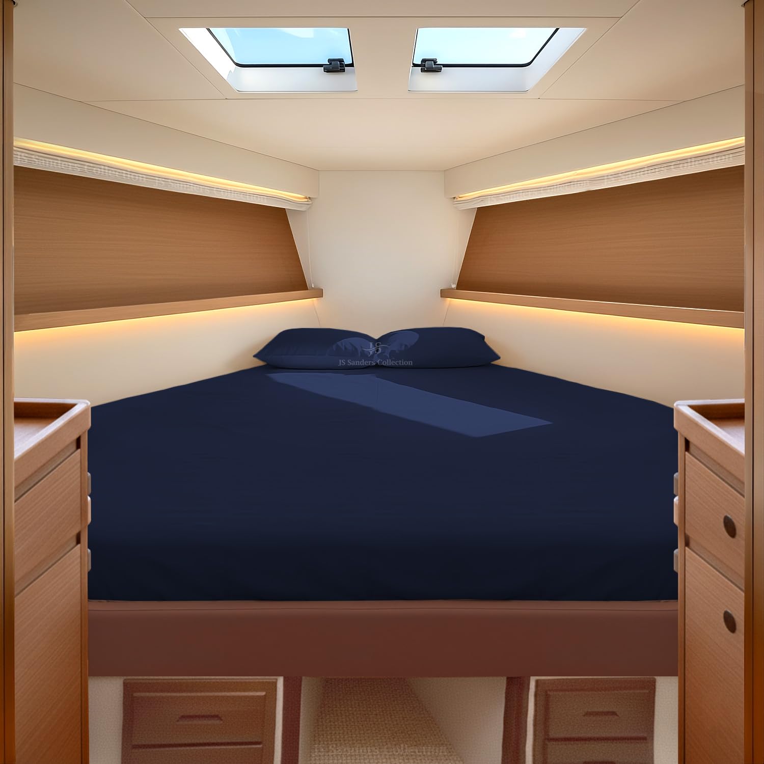 JS Sanders Collection 100% Egyptian Cotton Universal V Berth 4 Piece The Best Boat V Berth Bedding Fits mattresses up to 8” Depth Sheet Set - 600 TC Navy Blue