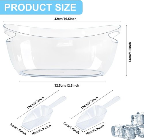 2-Pack Ice Buckets for Parties - Extra Large 5.5L Clear Beverage Tubs with Scoops, Perfect for Champagne, Beer, Sparkling Wine, and Cocktails - Mimosa Bar Essentials