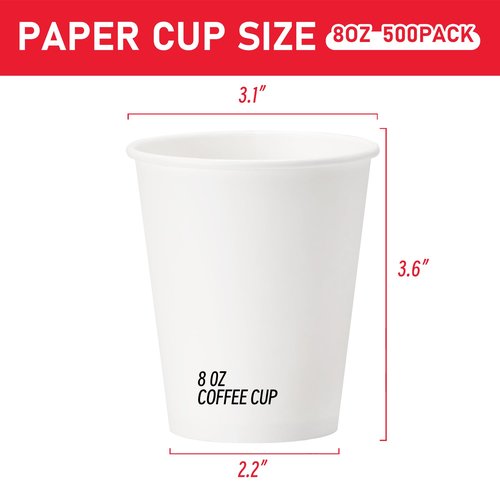 VPACKDUO 1000 Pack 8 oz Paper Cups, Disposable Coffee Cups, White Hot/Cold Beverage Drinking Cups for Water, Coffee, or Juice, Perfect for office, Party, Home