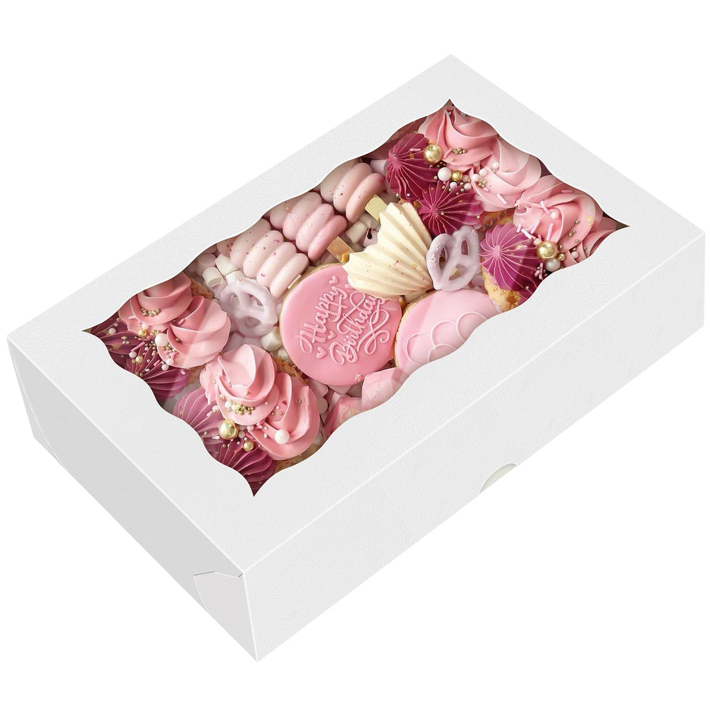 HONGFAPK 30Pcs 7" x 4 3/8" x 1 1/2" inches,Bakery Boxes with Window, Cookie Boxes, Chocolate Covered Strawberries, Treat Boxes, Dessert Boxes for Party Favors Wedding Christmas