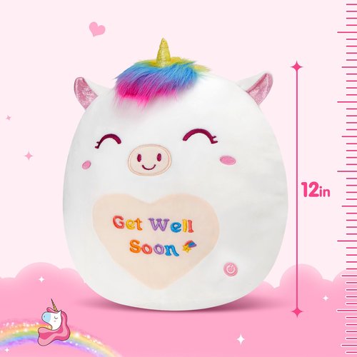 Athoinsu 12" Get Well Soon Unicorn Led Plush Pillow Soft Sofa Cushion Squishy Plushie Toy Cute Stuffed Animal Room Decor Feel Better Gifts for Recovering Patient