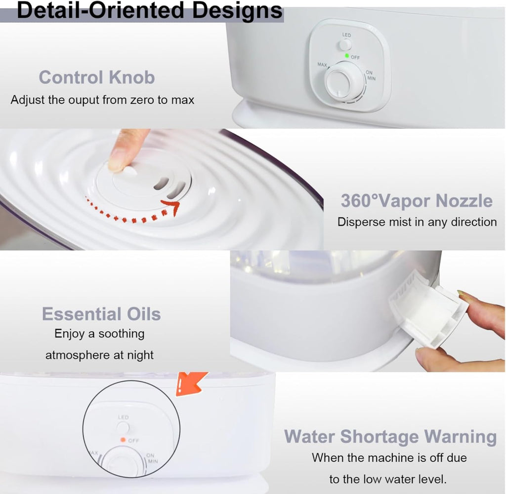 Novaspark 6L Ultrasonic Cool Mist Humidifier - Whisper Quiet 28dB, Auto Shut-Off, Night Light for Large Rooms Up to 500 Sq Ft