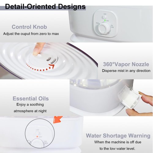 6L Humidifier for Large Room - Cool Mist Ultrasonic with 60H Runtime, Top Fill, Whisper Quiet ≤28dB, Auto Shut-Off, Essential Oil Diffuser & Night Light for Baby Nursery Bedroom Office