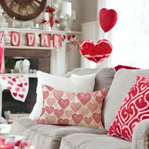 RABUSOFA Valentines Pillow Covers 12x20 Inch,Pink Hearts Golden Decorative Wedding Outdoor Lumbar Cushion Case Decoration for Home Sofa Couch(Pink, 20" x 12" (Pack of 1))