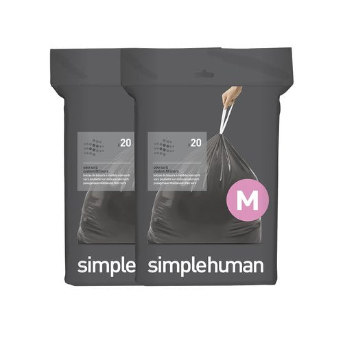 simplehuman Code M 40 Count, Genuine Odorsorb Custom Fit Liners, Drawstring Odor Absorbing Trash Bags in Dispenser Packs, 45 Liter / 12 Gallon