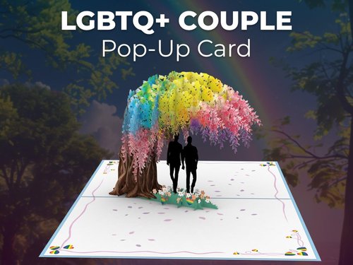 iGifts And Cards Him & Him Forever Together Under the Love Tree 3D Pop Up Card – 6"x8" Romantic Gay Greeting for Anniversaries, Valentine’s Day, Father's Day Pride Celebrations, Includes Envelope