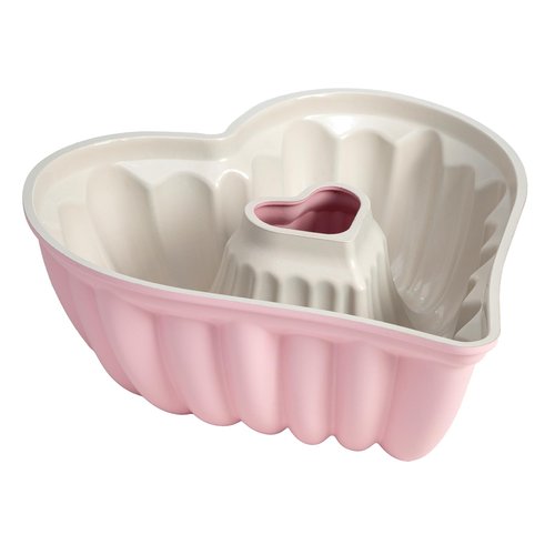 Paris Hilton Heart Shaped Fluted Cake Pan, Cast Aluminum with Clean Ceramic Nonstick Bakeware, Dishwasher Safe, Made without PFAS, PFOA, PFOS & PFTE, 9-Inch, Pink