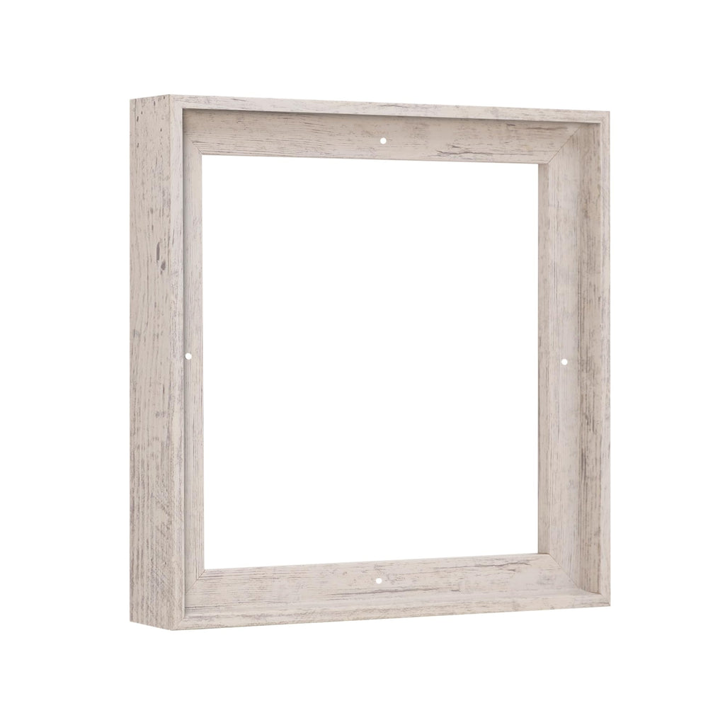 Pixy Canvas Floater Frame 16x16 for 1-1/2 (1.5) inch Deep Canvas Paintings/Canvas Prints/Wood Canvas Panels/Wall Art/Wall Decor/Home Decor/Artwork (Distressed White, 16 x 16 inch, Square)