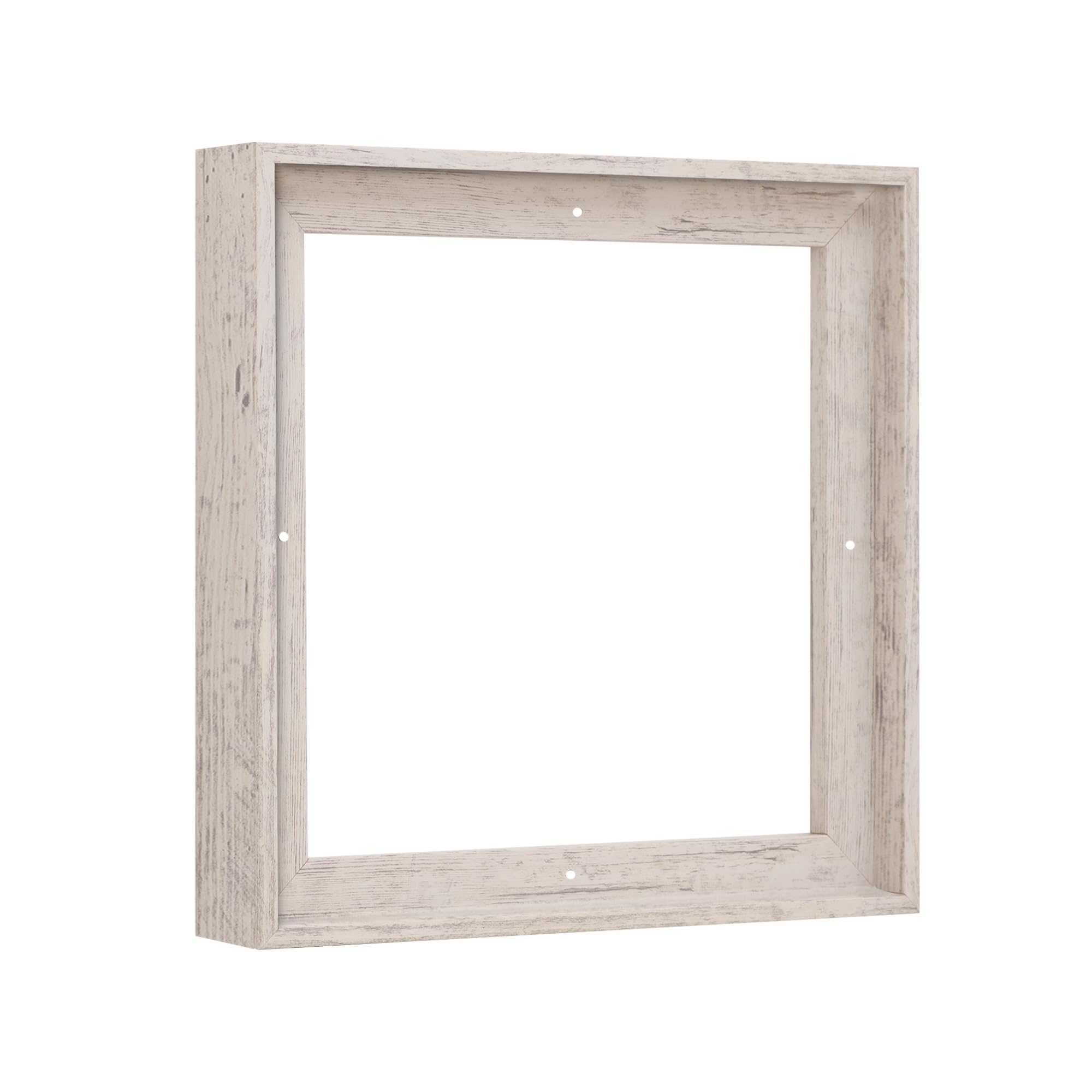 Pixy Canvas Floater Frame 16x16 for 1-1/2 (1.5) inch Deep Canvas Paintings/Canvas Prints/Wood Canvas Panels/Wall Art/Wall Decor/Home Decor/Artwork (Distressed White, 16 x 16 inch, Square)