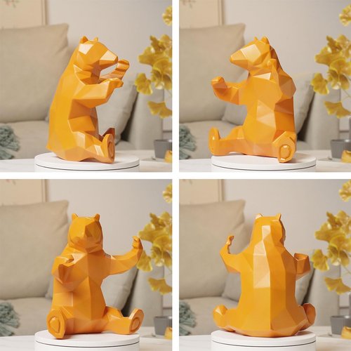 Bear Sculpture Statue - Modern Polyresin Animal Figurine for Home Decor | 9-Inch Yellow Gift