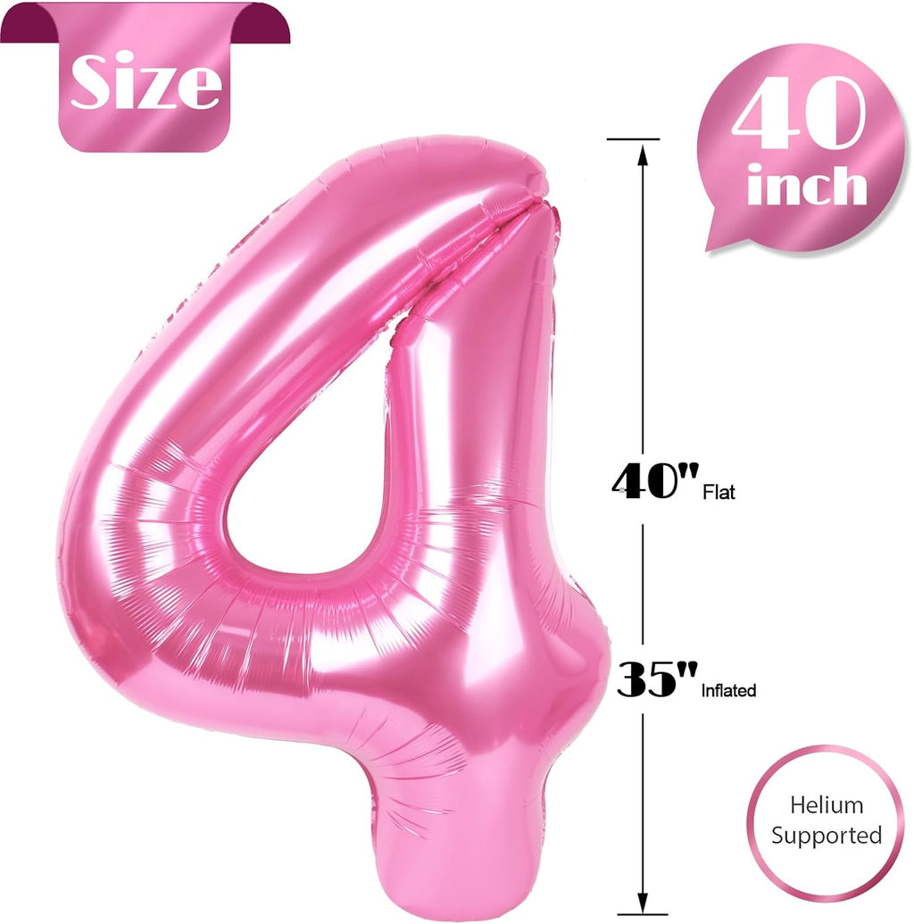 Regine Switzerland 40-Inch Pink Number 4 Balloon - Perfect for 4th Birthday Party Decorations