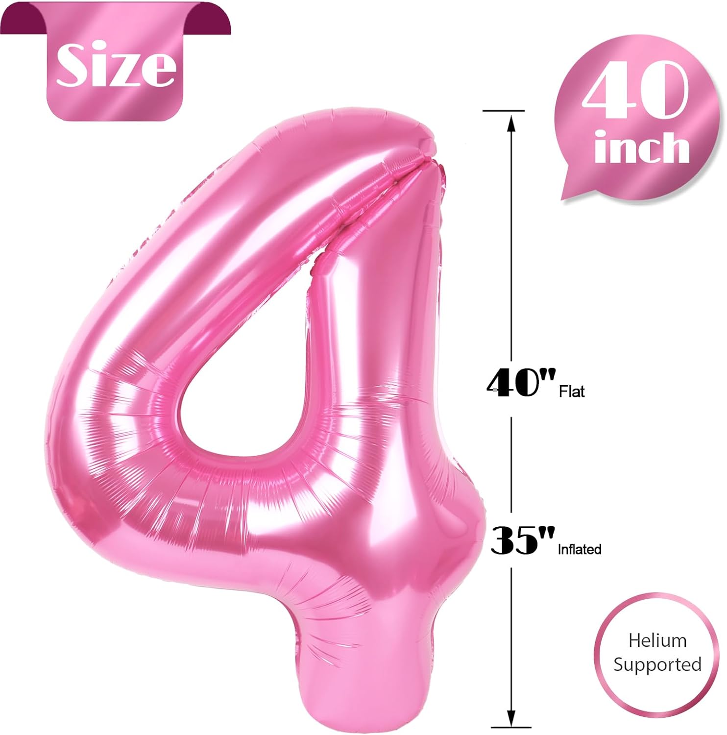 Regine Switzerland 40-Inch Pink Number 4 Balloon - Perfect for 4th Birthday Party Decorations