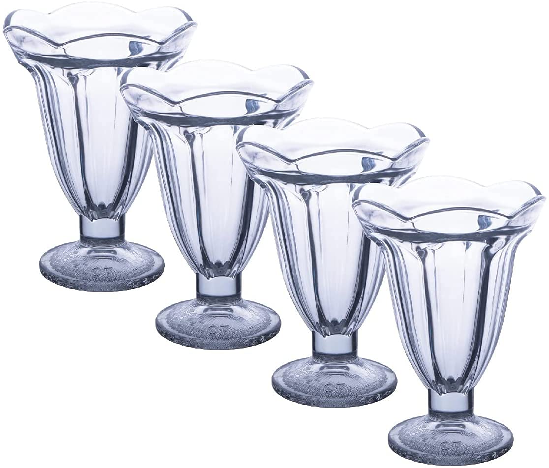 Chefcaptain Set Of 4 Extra Large 10 Oz Milkshake Glasses And Sundae Cups, Thick Clear Glass Tulip Design, Zero Lead Dishwasher Safe