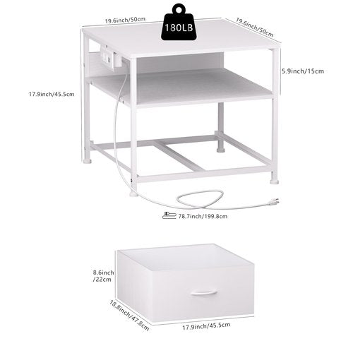 Unionly180 lb Mini Fridge Table with Drawer Fridge Shelf, Mini Fridge Cabinet with Storage,Heavy Duty Fridge Standwith Charging Station, 4 Adjustable Feet for Home Kitchen (White)