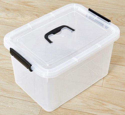 Clear Storage Latch Box - 12 Quart Plastic Organizing Bin with Lid & Black Handles | 6-Pack