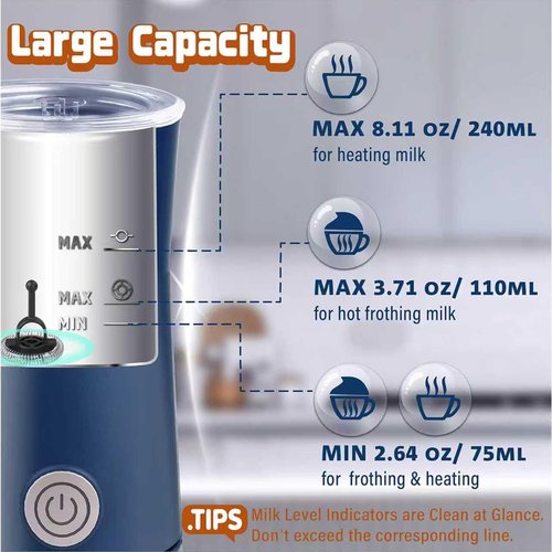 Seydere Simple Milk Frother, 2 in 1 Milk Steamer and Frother, Electric Milk Steamer, Milk Warmer and Hot Milk Foam Maker for Latter, Macchiato, Cappuccinos，Blue