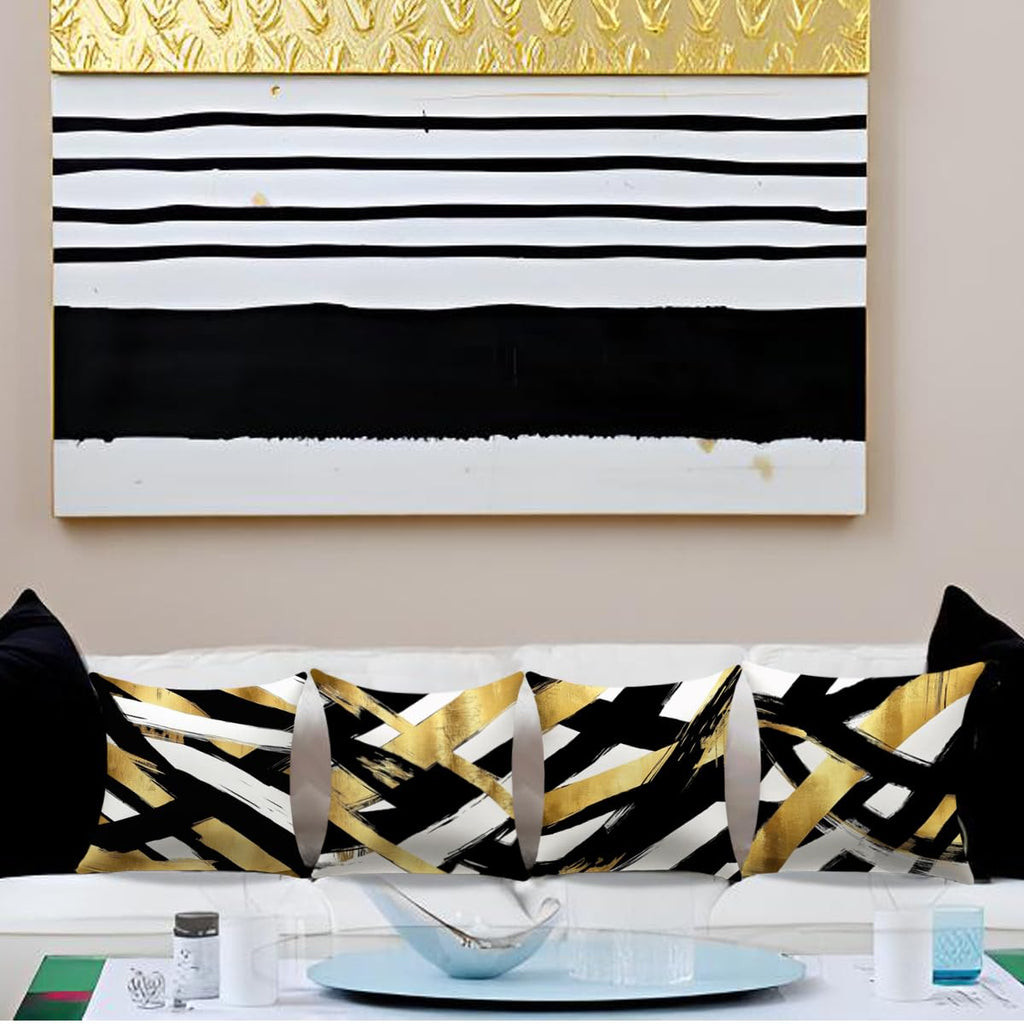 YAJTJX Black and Gold Pillow Covers Set of 4,18 x 18 inch Pillow Covers,Abstract Geometric Stripe Throw Pillows for Home Living Room Decor Sofa Couch Bedroom Pillow Cases