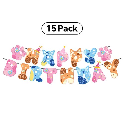 BOBORAT Blue Dog Birthday Decoration Set, Cartoon Animal Happy Birthday Banner, Party Supplies with Banner, Hanging Swirl, Honeycomb