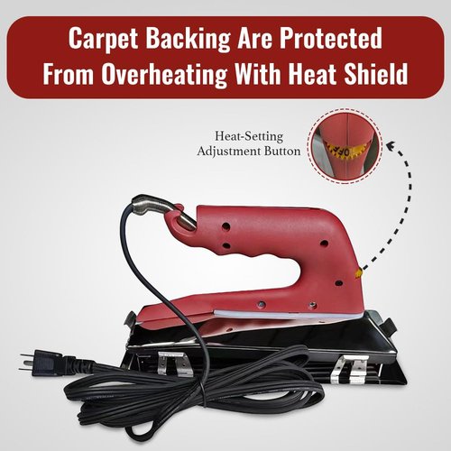 Zimpty ZY377 10in. 800-Watt Carpet Seaming Iron, Carpet Joining Tape - Super Heat Bond Seaming Red Stitch and Seaming Roller Spiked Star Grooming Carpet Pile Roller