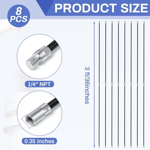 Layhit 8 Pcs 24 ft Fiberglass Chimney Brush Rods Kit Extension Rod Total Fiberglass Chimney Brush Rod for 1/4 Npt Cleaning Hearth Fireplace