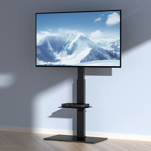 VEVOR Swivel TV Stand Mount, Adjustable Floor Stand for 32-85 Inch TVs, Holds Up to 110lbs, Height Adjustable with Tempered Glass Base, Max VESA 400x800mm for Living Room or Bedroom