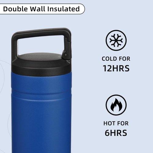 BJPKPK Insulated Water Bottle - 20 oz Double Wall Stainless Steel Travel Mug with 2 Lids | Sapphire Blue