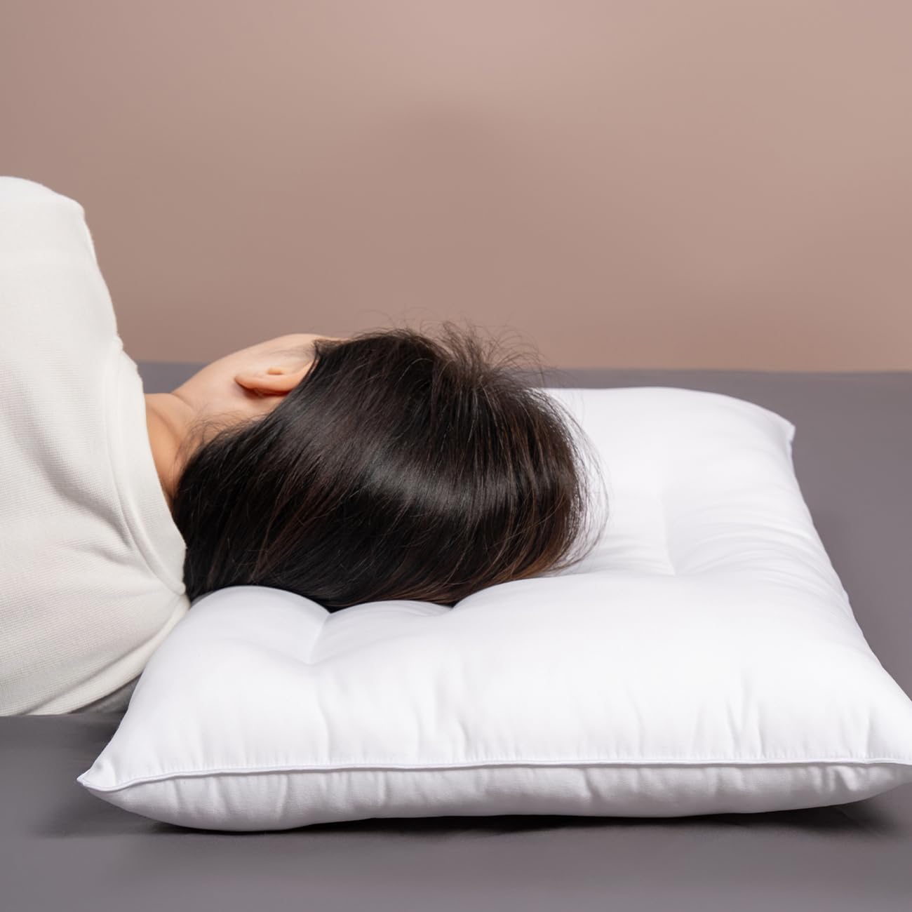 Pozino Flat Thin Pillows for Sleeping - Ultra Low 2.5 Inch Queen Size | Slim Down Alternative for Side, Back, Stomach Sleepers