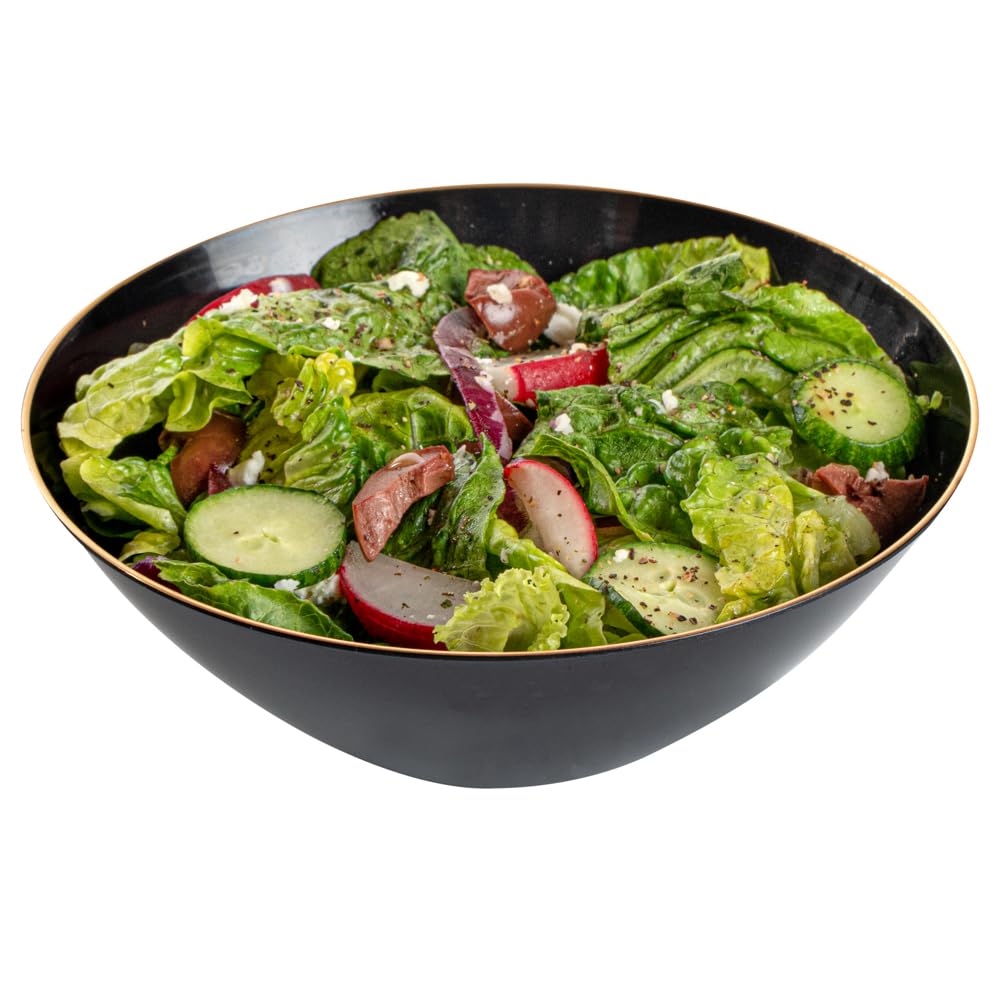 Restaurantware-Moderna 6 Ounce Plastic Bowls, 100 Durable Disposable Salad Bowls - Gold-Rimmed, Heavy-Duty, Black Plastic Fancy Bowl, For Warm And Cold Foods, Ideal For Restaurants