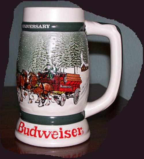 ANHEUSER BUSCH BUDWEISER HOLIDAY STEIN 1982 CS-57 CLYDESDALES 50th ANNIVERSARY