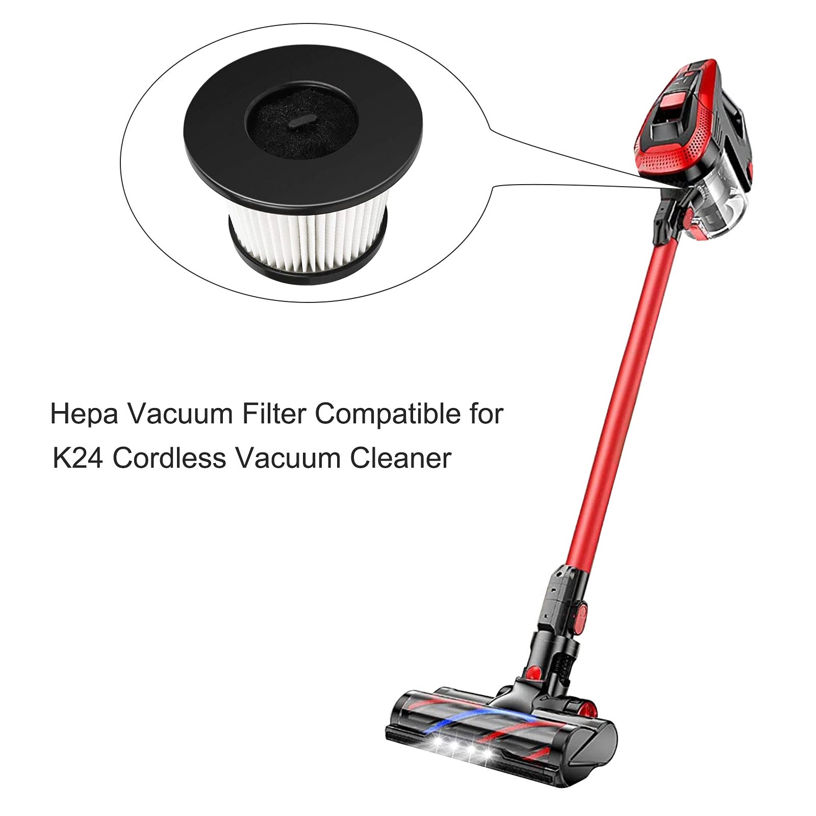VideoPUP 6pcs Replacement HEPA Filter Washable Resuable Vacuum Dust Filters Compatible with MOOSOO K24 Cordless Vacuum