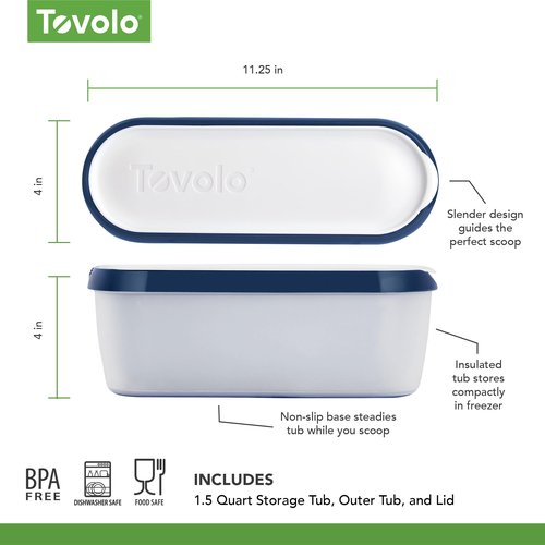 Tovolo Ice Cream Containers for Homemade Ice Cream Glide A Scoop Ice Cream Tub for Reusable Frozen Treats, 1.5 Quart BPA Free Insulated Freezer Safe Container with Lid, Deep Indigo