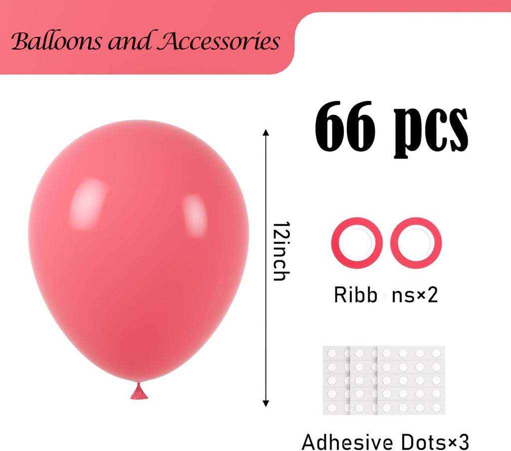 Voircoloria Retro Hot Pink Balloons - 66 Pack of 12-Inch Latex Party Balloons for Celebrations