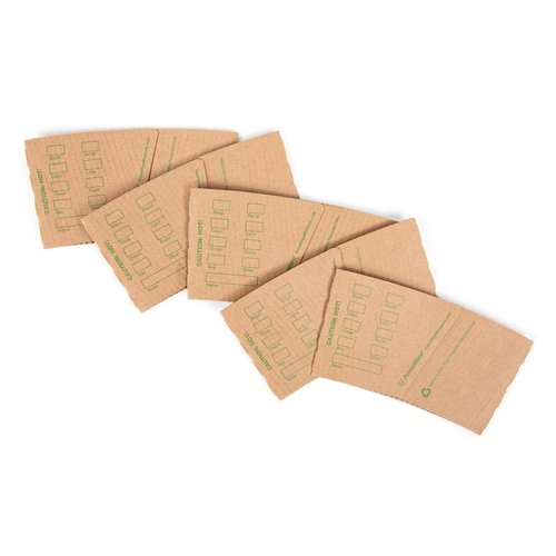 Primeware AmerCareRoyal Kraft Hot Cup Coffee Sleeves, Case of 1000-80% Recycled Fiber, Caution Hot Warning, Disposable & Protective, Fits Standard Cups