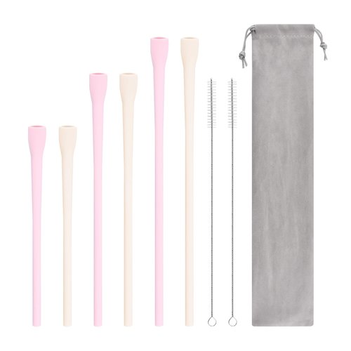 6 Pcs Anti Wrinkle Straw, Flat Wide Drinking Straw Compatible with Stanley 40 oz & 30 oz, Reusable Flexible Wrinkle Long Drinking Straws with Cleaner Brush, Perfect for Lip Filler