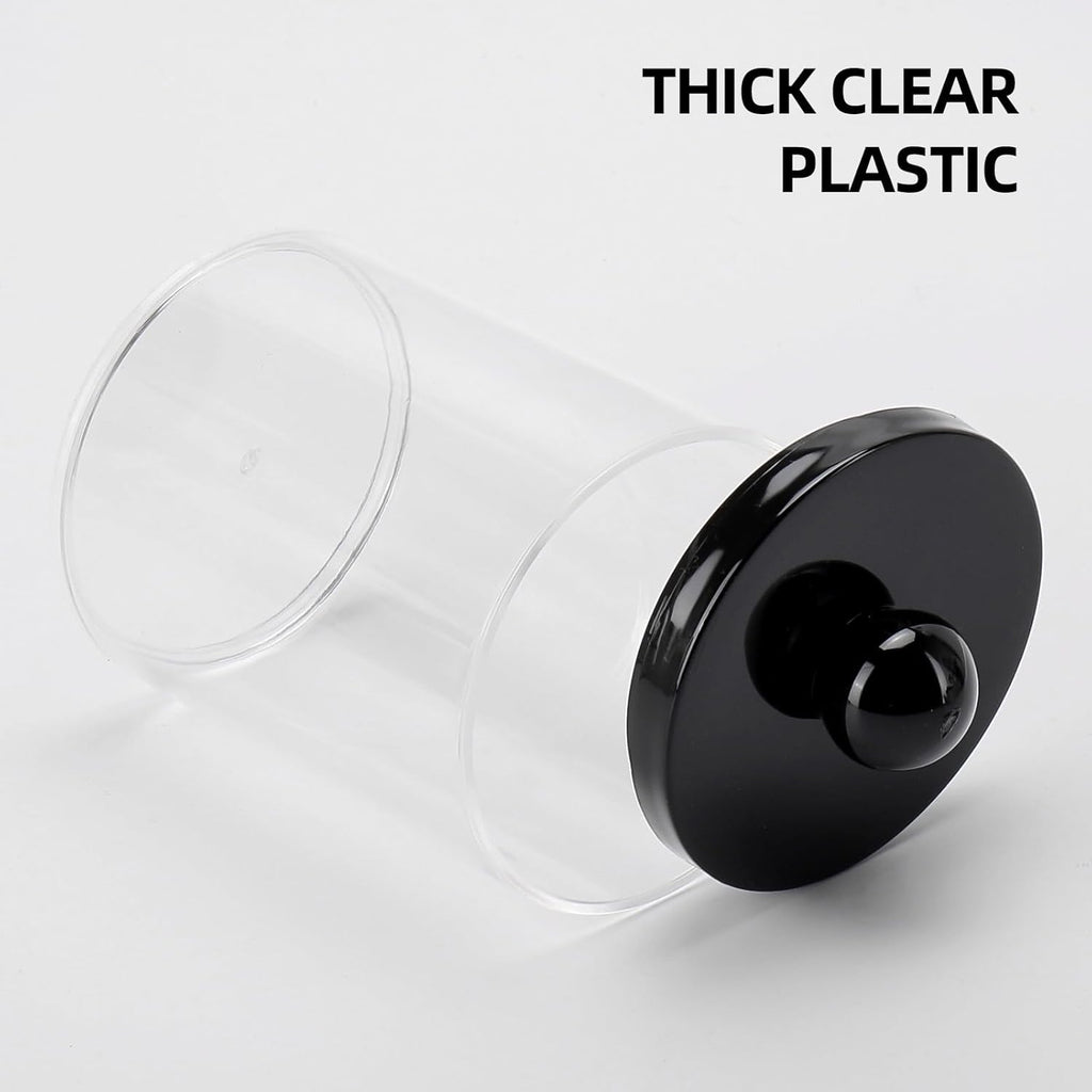 Tbestmax Qtip Holder - 10oz Plastic Apothecary Jar with Black Lid for Cotton Swabs & Pads | Black
