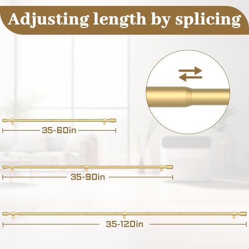 GXOACKJ Curtain Rods for Windows 28 to 48-60 Inches, 5/8 Inch Gold Adjustable Small Curtain Rod Set with Brackets for Bedroom Living Room