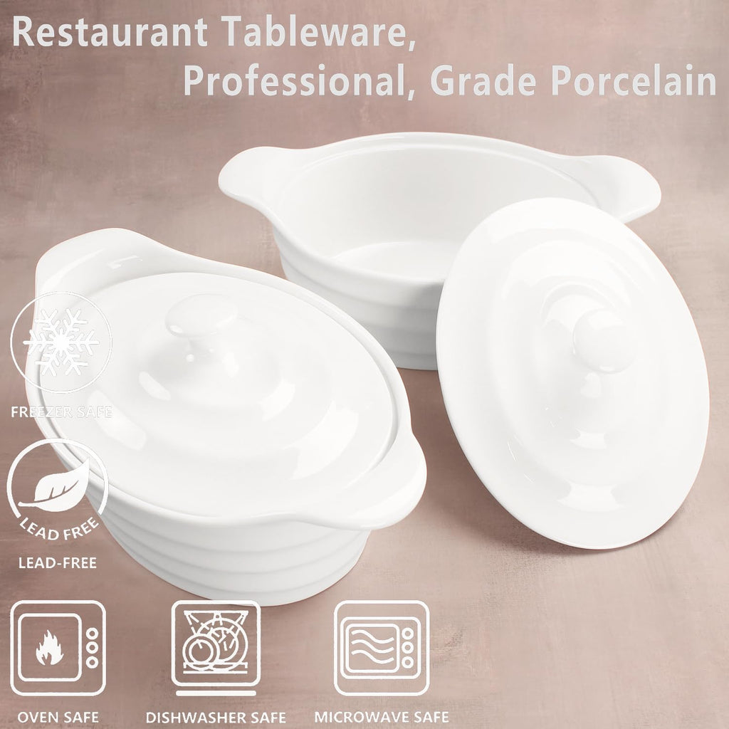 jinsongdafa Casserole Dish 25 oz, French Onion Soup Ceramic Bakeware Set with Lids, Ceramic Mini Cocotte Set, Baking Dish with Lids and Handles, Microwave, Dishwasher, Oven Safe 9.6 Inch