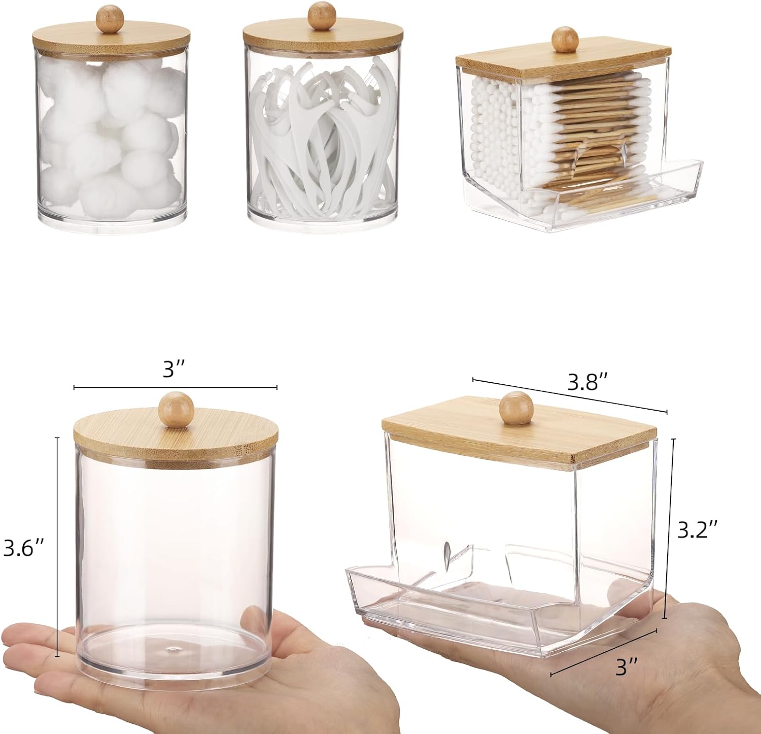 Tbestmax Cotton Swab Dispenser - Stylish Bathroom Organizer with Bamboo Lid | 10/12 oz Apothecary Jar