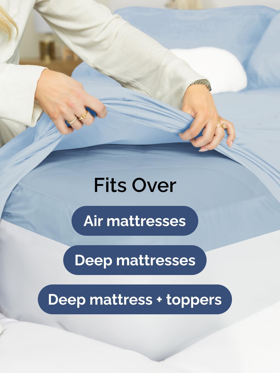 Skiennix Extra Deep Queen Sheet Set - 6-Piece Breathable Cooling Bedding - Soft, Wrinkle-Free Sky Blue