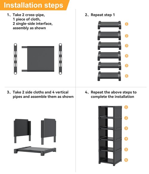 XXXAXXX 6-Tier Narrow Shoe Rack, Vertical Small Space Shoe Organizer, 9.84" Compact Slim Shoe Shelf for Closet & Entryway, Sturdy & Tool-Free Assembly, Adjustable Height for Boots