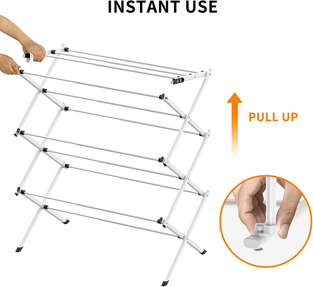 Skiennix 3-Tier Clothes Drying Rack - Foldable Indoor & Outdoor Laundry Solution | Space-Saving Design, Pure White