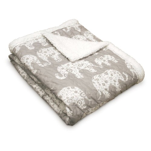 Lush Decor Elephant Parade Sherpa Throw Blanket 50" W x 60" L, Soft Gray - Elephant Blanket for Kids - Plush Throw Blankets for Bed - Couch Blankets